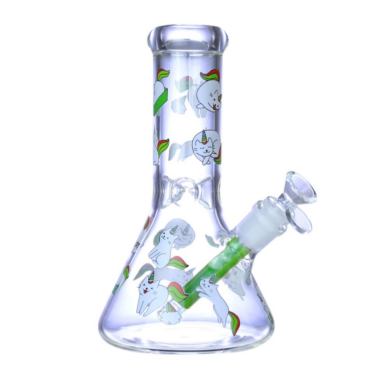 PREMIUM GLASS UNICORN CAT DESIGN BEAKER 9" WATERPIPE (WP-618)